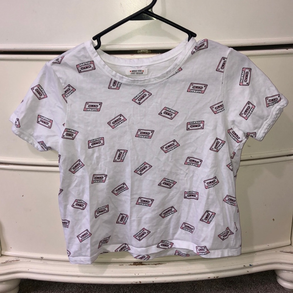 White cropped short sleeve shirt